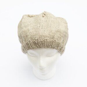 100% Wool Beige Slouchy Beret Beanie Hat